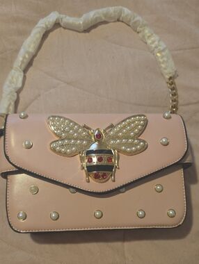 Pearl Bee Embellished Pink Shoulder Bag